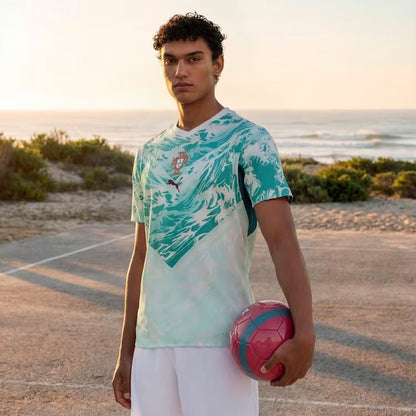 PUMA Camiseta Visitante Auténtica Match Cristiano Ronaldo Portugal 2026 para Hombre (Blanco/Verde Laguna)