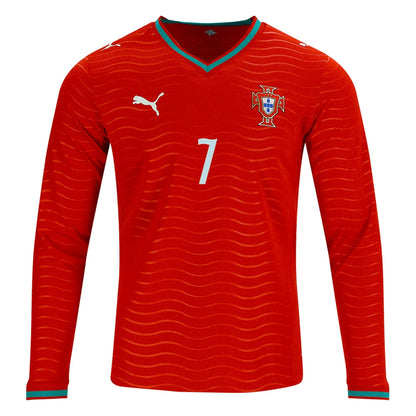 PUMA Camiseta Local Manga Larga Portugal Cristiano Ronaldo Copa Mundial 2026 para Hombre (Rojo Club/Verde Laguna)